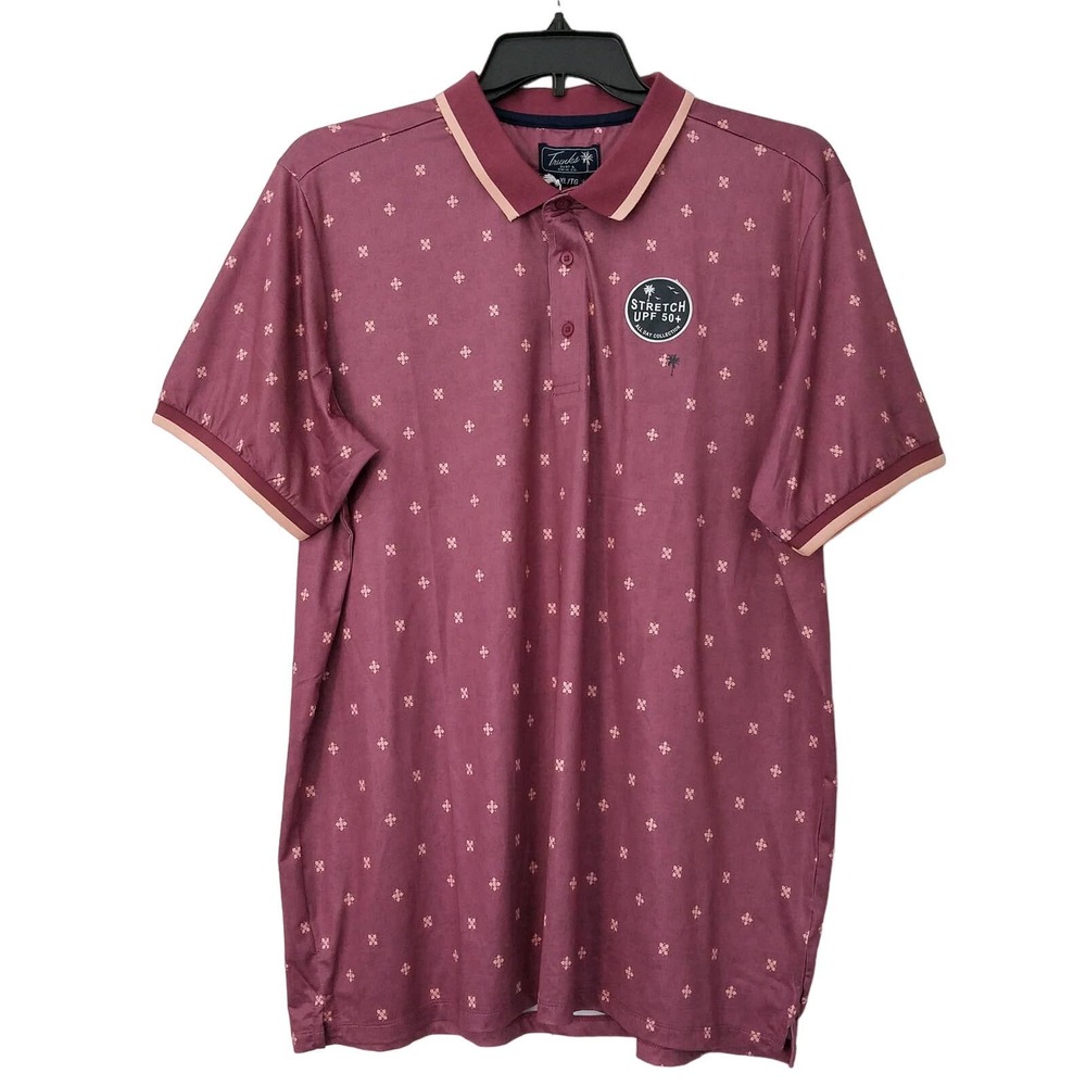 Trunks Surf & Swim Mens Golf Polo UPF 50 XL Burgundy Mini Mosaic Print‎ NWT $68